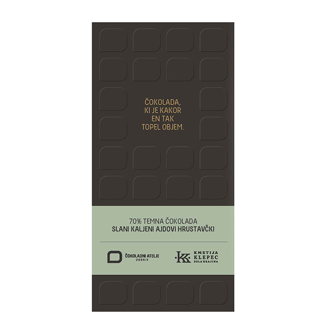 Čokolada s slanimi kaljenimi ajdovimi hrustavčki - 70% temna
