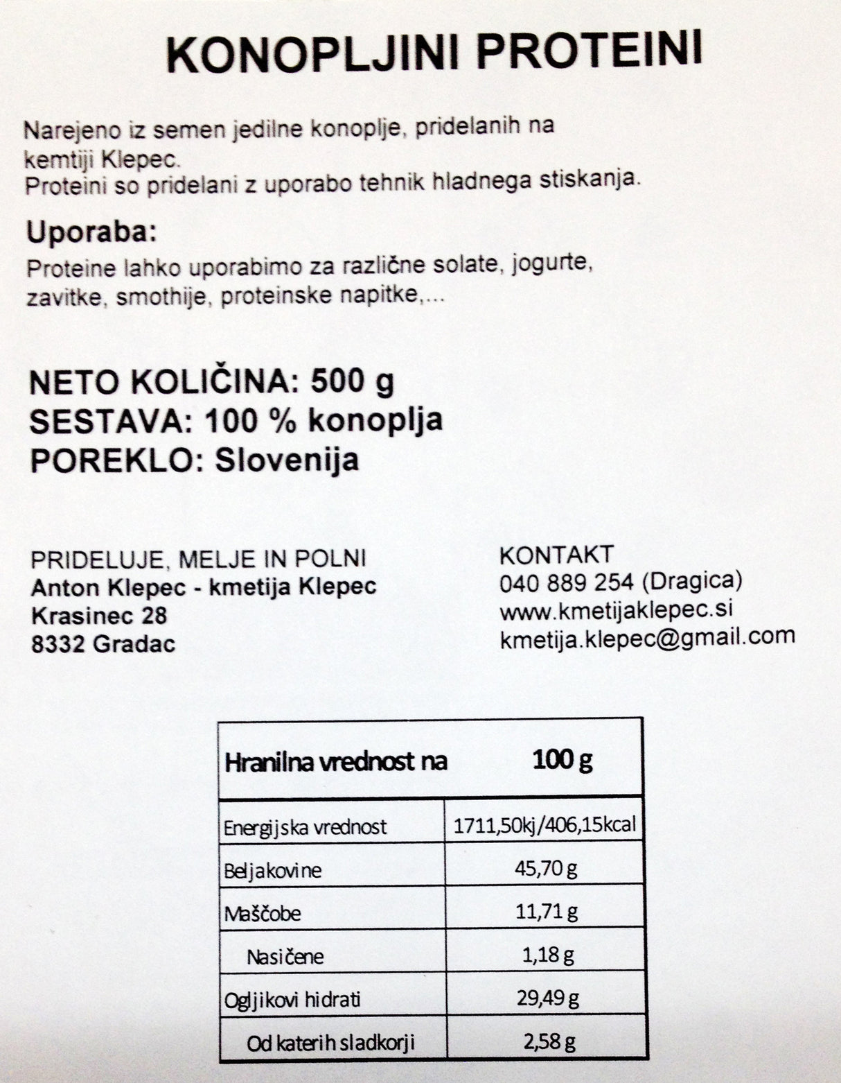 Konopljini proteini, 400g