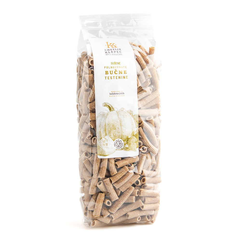 Sušene polnozrnate bučne testenine (ravni makaroni), 400g